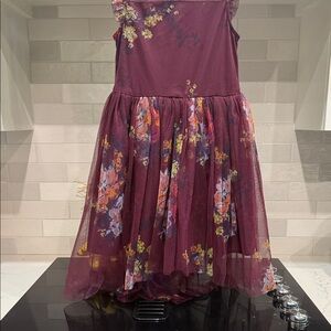 Zuni’s Elegant Floral Kids Dress in Burgundy and Multicolor